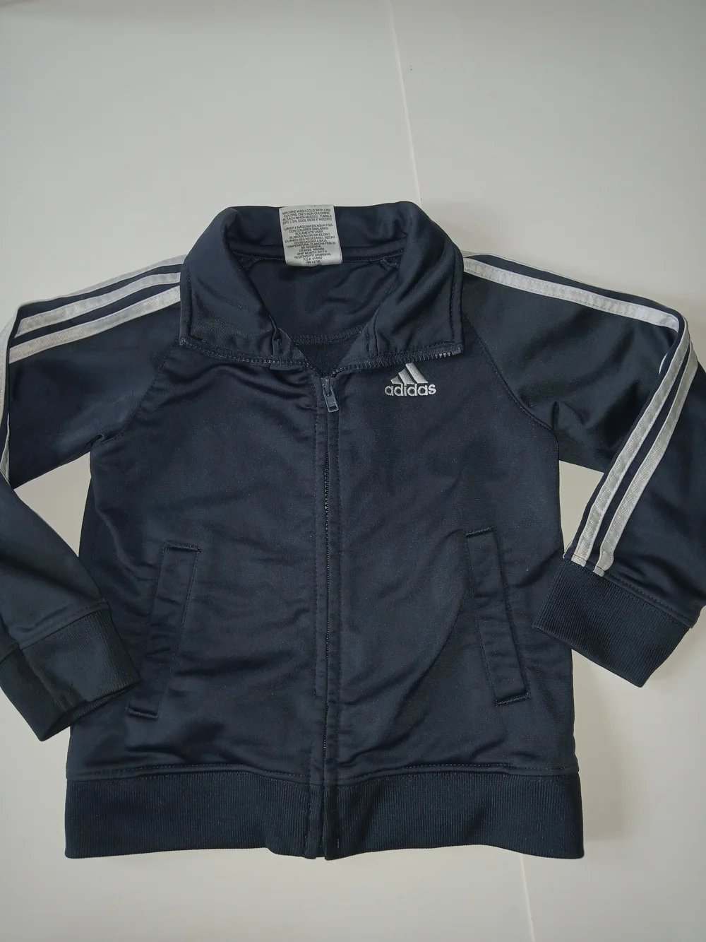 Adidas Navy Blue Kids Track Jacket with White Stripes 24m D0386
